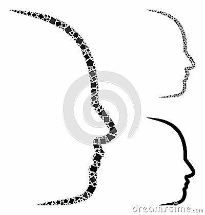 Contour face profile Composition Icon of Humpy Pieces Vector Illustration