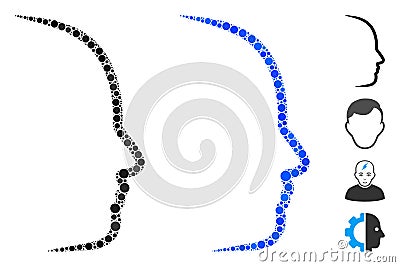 Contour Face Profile Mosaic Icon of Round Dots Stock Photo