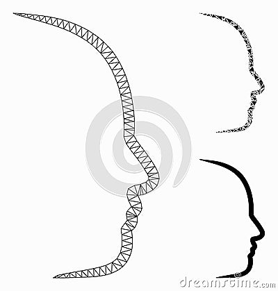 Contour Face Profile Vector Mesh 2D Model and Triangle Mosaic Icon Vector Illustration