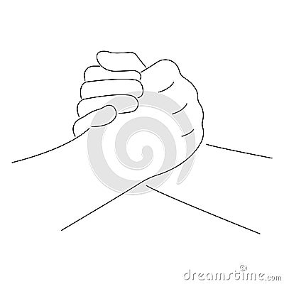 Contour gesture handshake human greeting. Icon of two hands in arm wrestling Cartoon Illustration