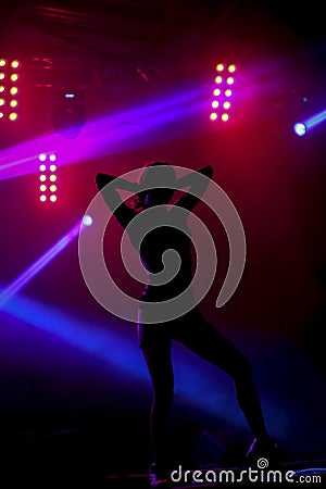 Contour of a girl against a background of scenic lighting. Editorial Stock Photo