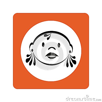 Contour girl face with earrings in orange square frame Vector Illustration