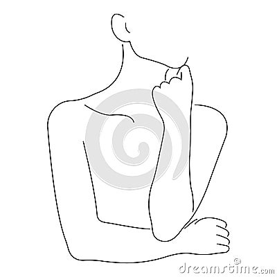 Contour girl in a pensive pose, propping up her face with her hand in a minimalist style Vector Illustration