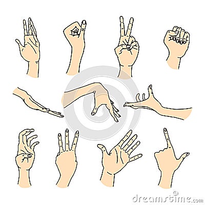 Contour hand gestures collection - vector Vector Illustration