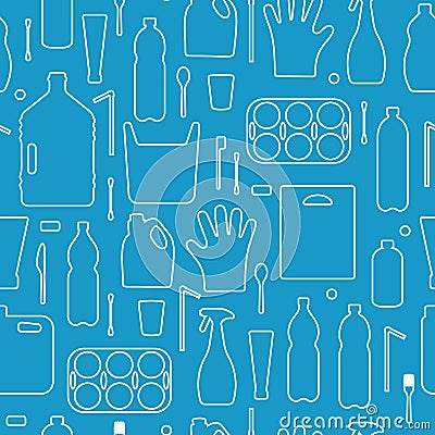 Contour icon plastic trash seamless pattern Vector Illustration