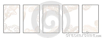 Contour lines on topographic maps, geographic map background. Vector set of social media stories template with copy Vector Illustration