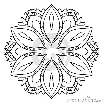 Contour mandala for color book. Monochrome illustration. A repeating pattern in the circle. A beautiful image for scrapbook. Pict Vector Illustration