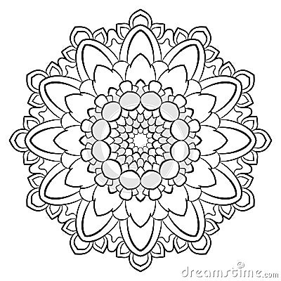 Contour mandala for color book. Monochrome illustration. Symmetr Cartoon Illustration