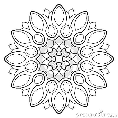 Contour mandala for color book. Monochrome illustration. Symmetr Cartoon Illustration