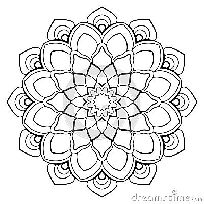 Contour mandala for color book. Monochrome illustration. Symmetr Cartoon Illustration