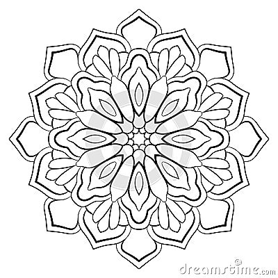 Contour mandala for color book. Monochrome illustration. Symmetrical pattern in a circle. A beautiful image for scrapbook. The te Vector Illustration