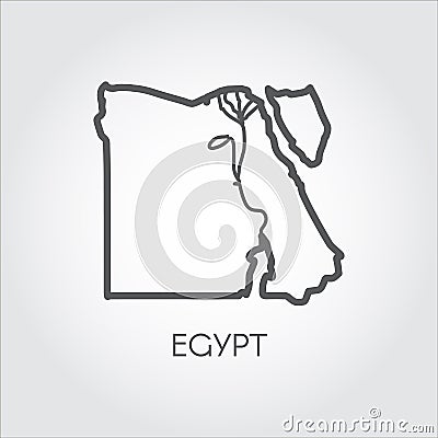 Contour map of Egypt with shape of some rivers. Simplicity icon in linear style Vector Illustration