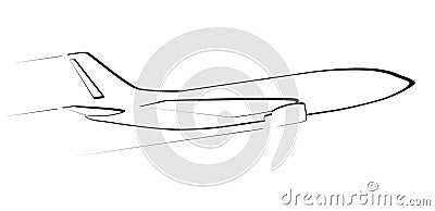 The contour of the modern jet aircraft. Side view. In flight. Vector Illustration