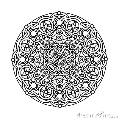 Contour, monochrome Mandala. ethnic, religious design element Vector Illustration