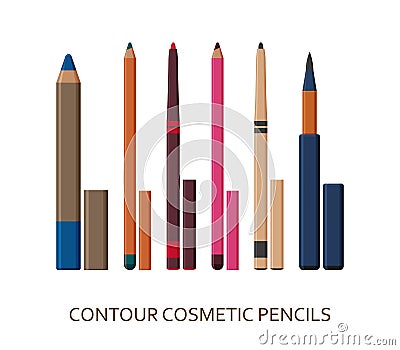 Contour pencils. Make up background. Cosmetic icons collection Vector Illustration