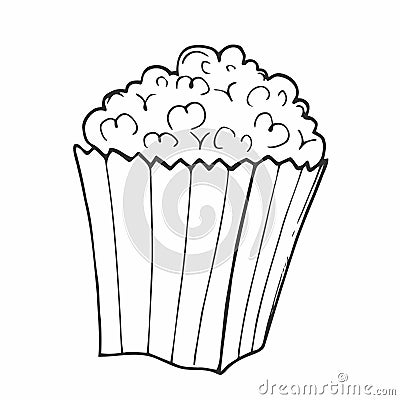 Contour popcorn icon. Hand drawn cartoon illustration of food in cinema. American symbol of snack in doodle style. Large paper cup Vector Illustration