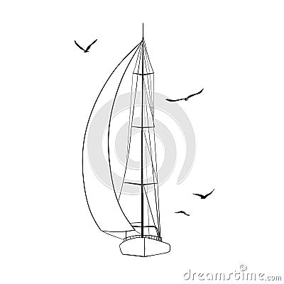 Contour of sailboats isolated on white. Vector Illustration