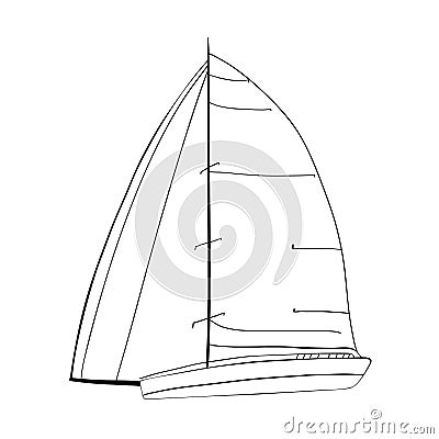 Contour of sailboats isolated on white. Vector Illustration