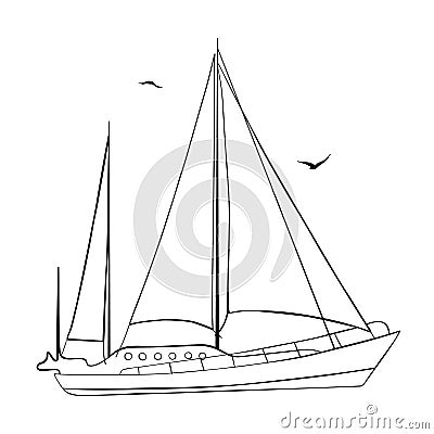 Contour of sailboats on white. Vector Illustration