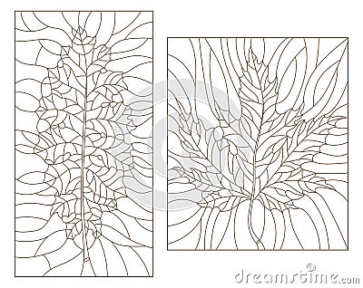 Contour set with Set of outline illustrations in the style of vintage with leaves Vector Illustration