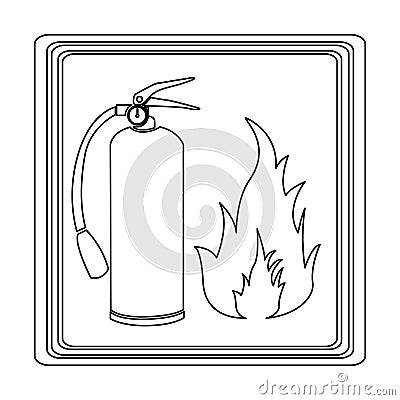 contour signal silhouette fire flame and extinguisher icon Cartoon Illustration