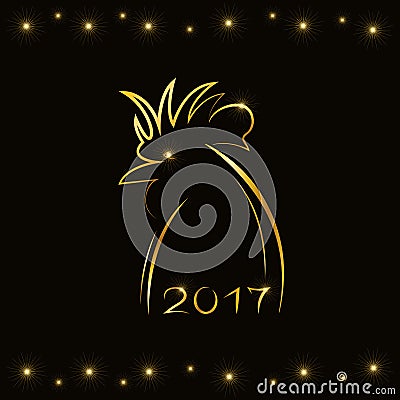 Contour silhouette of rooster in gold color - a symbol of the year 2017 Vector Illustration