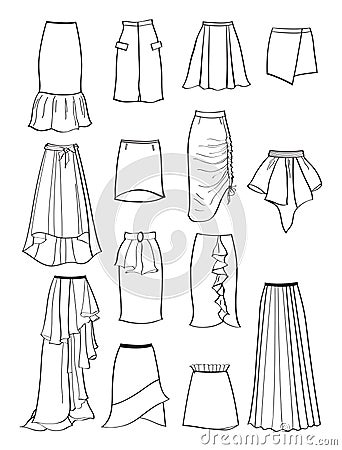 Contour of skirts with asymmetry and folds Vector Illustration