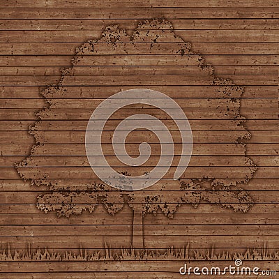 Contour tree on old wooden planks background Stock Photo