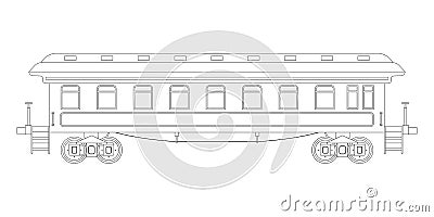Contour vintage passenger coach train in retro style. Coloring page Vector Illustration