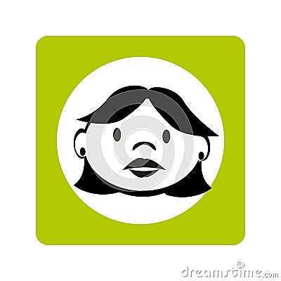 Contour woman face with short hair in green square frame Vector Illustration