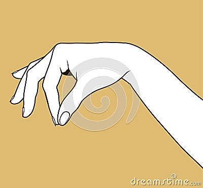 Contour of woman`s hand palm down with pinch fingers Vector Illustration