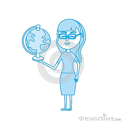 Contour woman teacher with school tool in the hand Vector Illustration