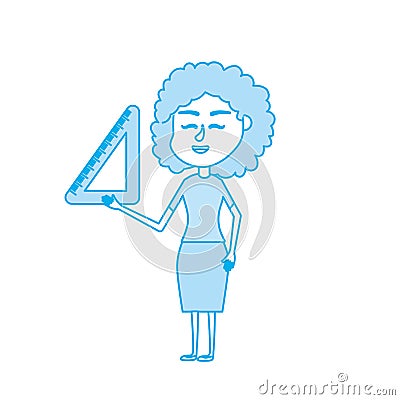 Contour woman teacher with school tool in the hand Vector Illustration