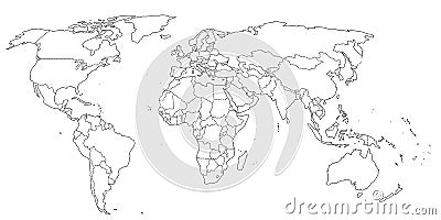 Contour world map black and white colors Vector Illustration