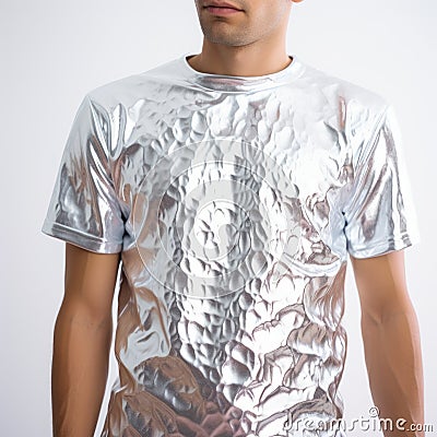 Contoured Shading Aluminum Foil Shirt With Shiny Bumpy Texture Stock Photo