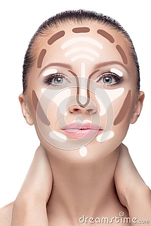 Contouring.Make up woman face. Stock Photo