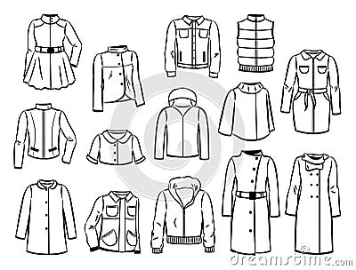 Contours of autumn jackets and raincoats Vector Illustration