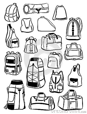 Contours of backpacks and bags Vector Illustration