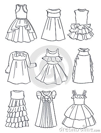 Contours of festive dresses for little girls Vector Illustration
