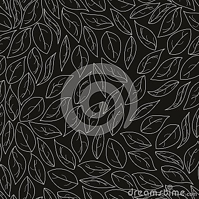 Contours of leaves seamless pattern. Autumn background with falling leaves. Vector Vector Illustration