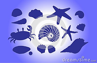 contours of seashells and marine life dark shapes clipart Stock Photo