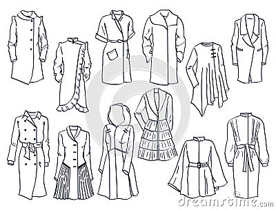 Contours of spring women`s coats Vector Illustration