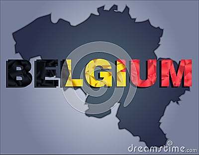 The contours of territory of Belgium and Belgium word in the colors of the national flag Vector Illustration