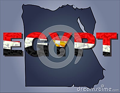 The contours of territory of Egypt and Egypt word in colours of the national flag Vector Illustration