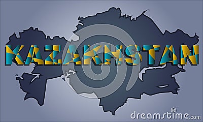 The contours of territory of Kazakhstan and Kazakhstan word in colors of the national flag Vector Illustration