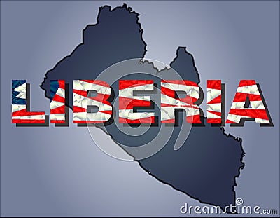 The contours of territory of Liberia and Liberia word in colours of the national flag Vector Illustration