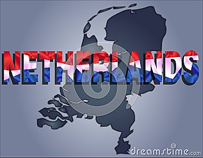 The contours of territory of Netherlands and Netherlands word in the colors of the national flag Vector Illustration