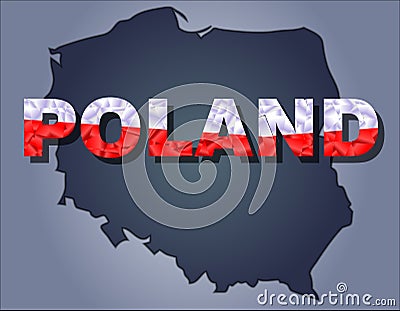 The contours of territory of Poland and Poland word in the colors of the national flag Vector Illustration