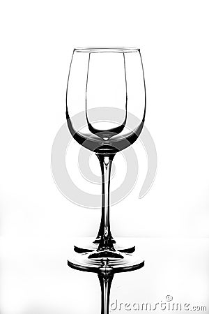 Contours of wine glasses of different shapes with reflection Stock Photo