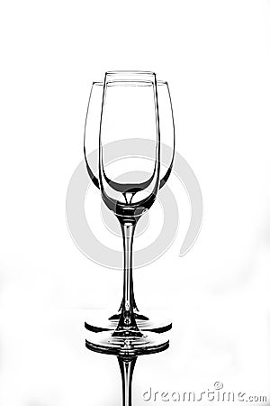 Contours of wine glasses of different shapes with reflection Stock Photo